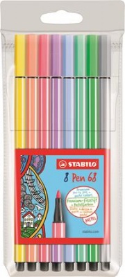 Filctoll készlet, 1 mm, STABILO "Pen 68", 8 pasztell szín